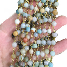 XULIN Wholesale Mix-color Natural Gemstone Wire Wrapped Rosary Beads Chain